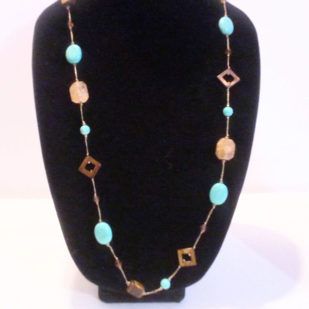 Premier Designs Howlite Tigers Eye Beaded Station Chain Necklace * - Picture 3 of 5